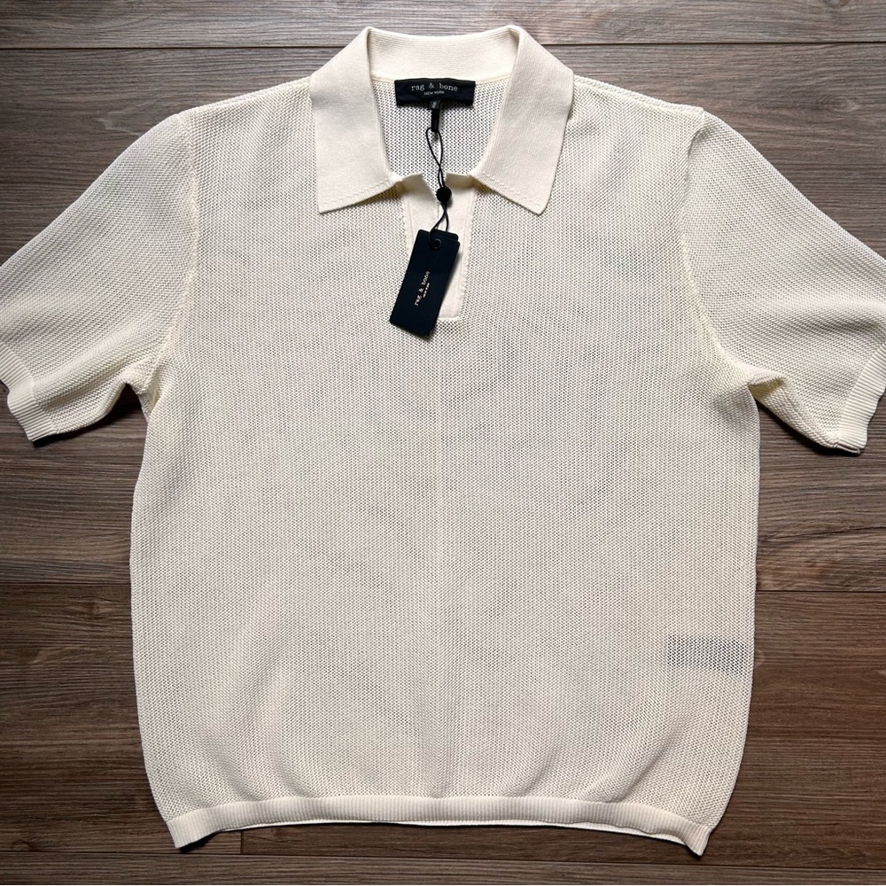 SOLD rag & bone | Willy Mesh Cream Polo Shirt Classic Knit (Medium) - Picture 5 of 14